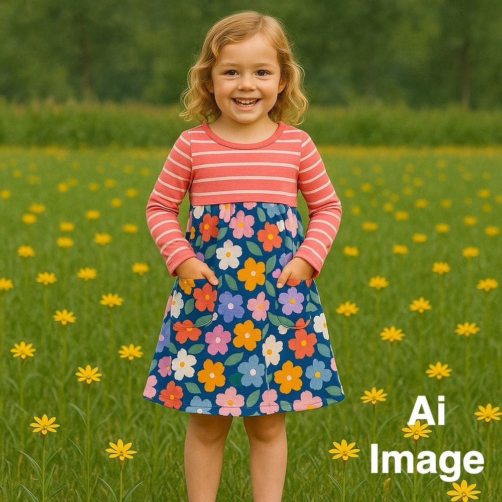 Hanna Andersson‎ Girls 5 Floral Stripe Pocket Dress  Cottagecore Kids Whimsical